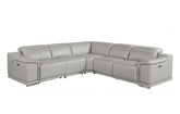 9762 DivanItalia Light Gray 5-Piece Sectional with 3 Power Recliners and 1 Console – Top Grain Italian LeatherModel:  9762-LT_GRAY-3PWR-5PC